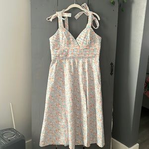 Lavish Alice Aria Pleated tie Strap Midi Dress in Blue Floral Size 12